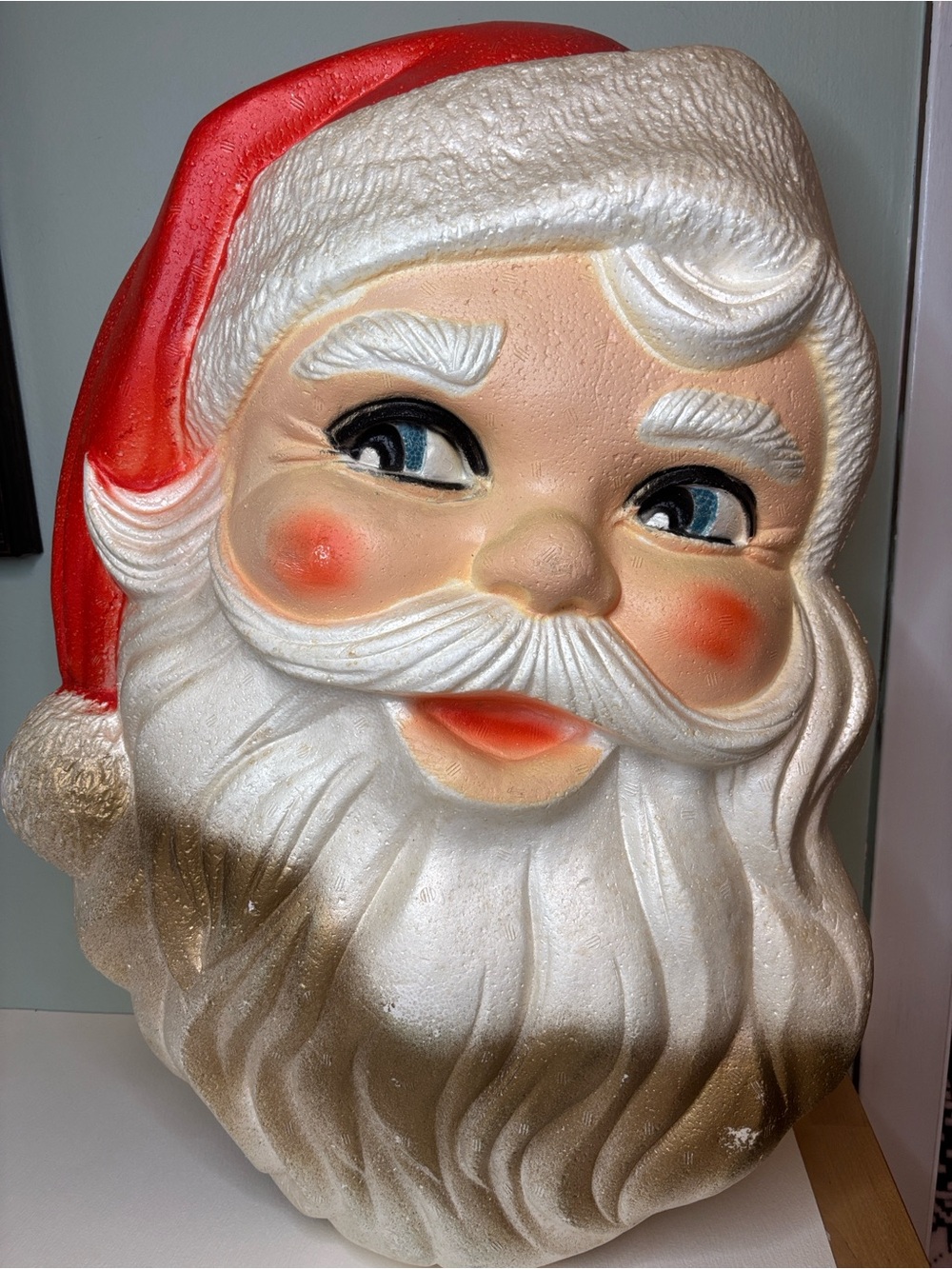 Vintage Styrofoam Red and White Santa Head Holiday Decoration